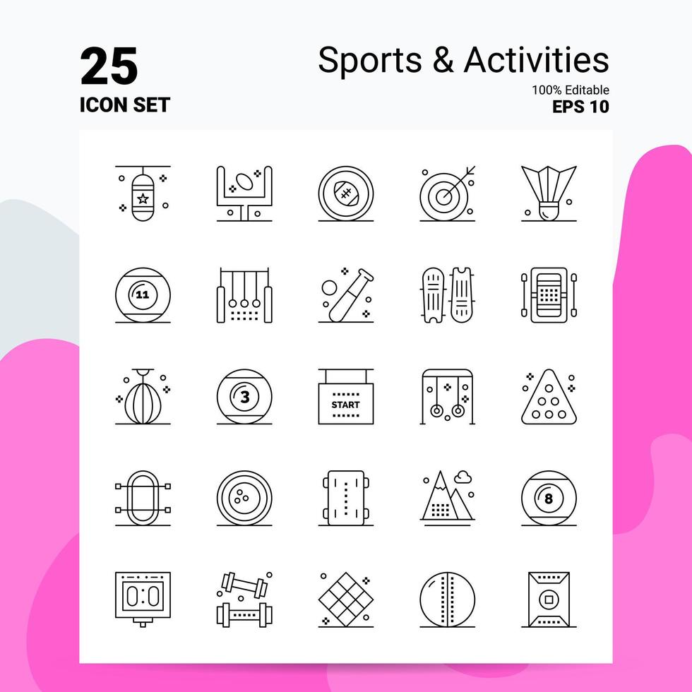 25 sporter aktiviteter ikon uppsättning 100 redigerbar eps 10 filer företag logotyp begrepp idéer linje ikon design vektor