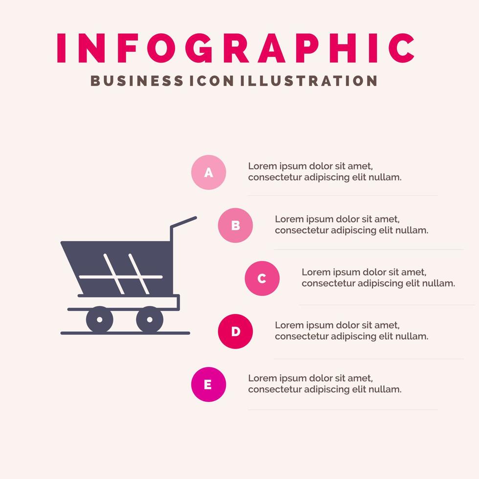 Warenkorb Trolley einkaufen kaufen solide Symbol Infografiken 5 Schritte Präsentationshintergrund vektor