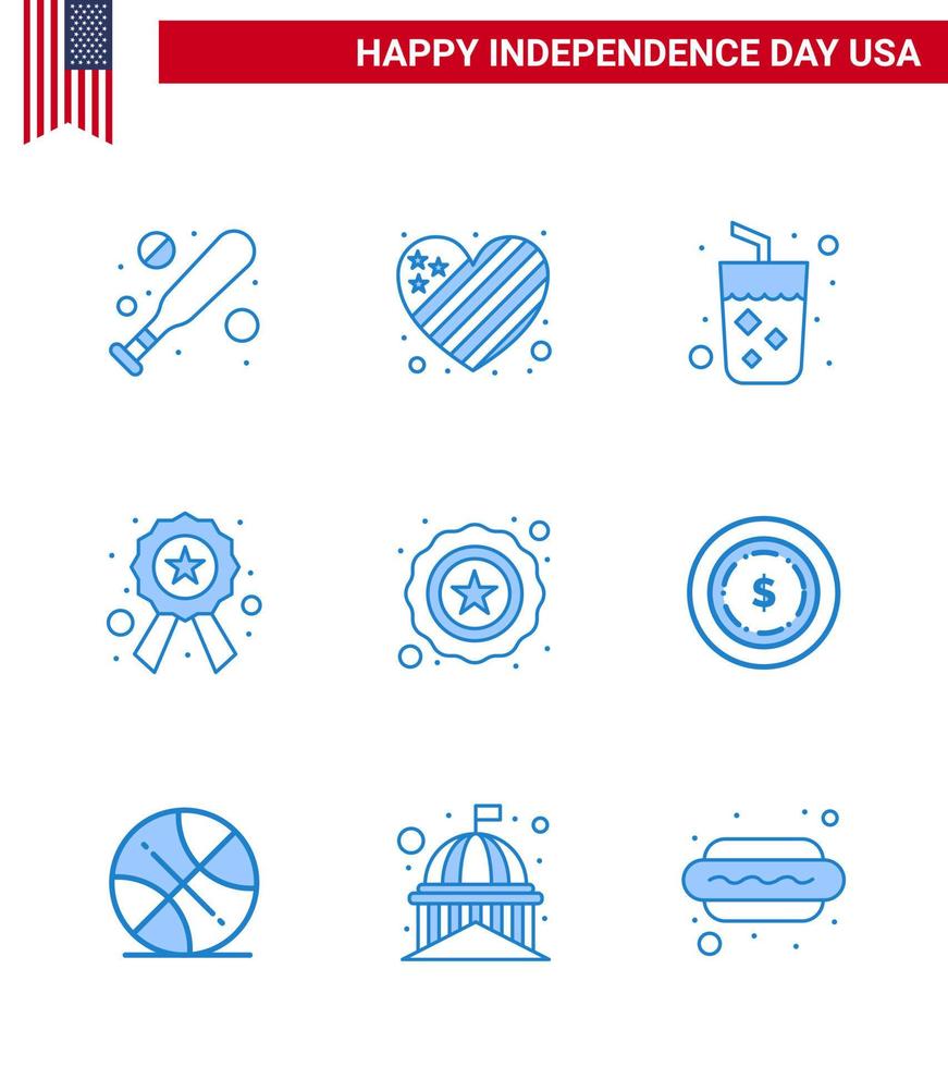 modern uppsättning av 9 blues och symboler på USA oberoende dag sådan som USA polis dryck tecken polis redigerbar USA dag vektor design element