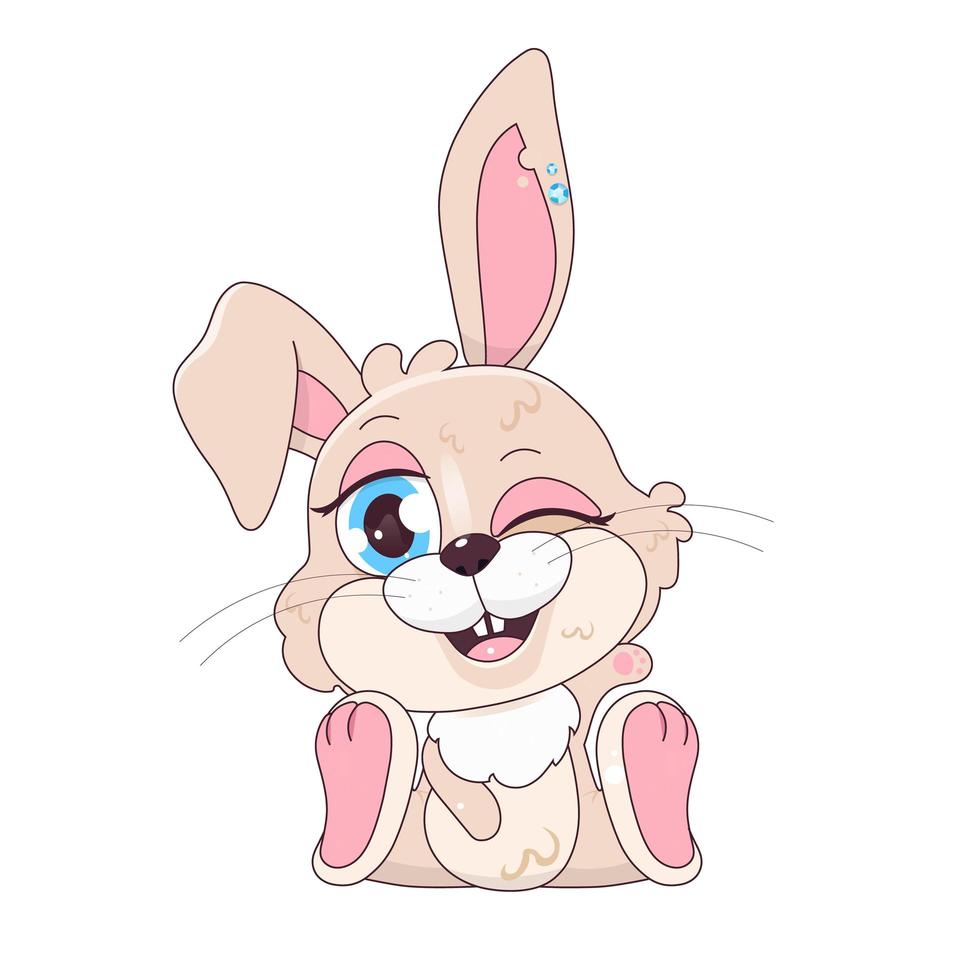 niedliche beige Ostern Hase zwinkert kawaii Cartoon Vektor Charakter