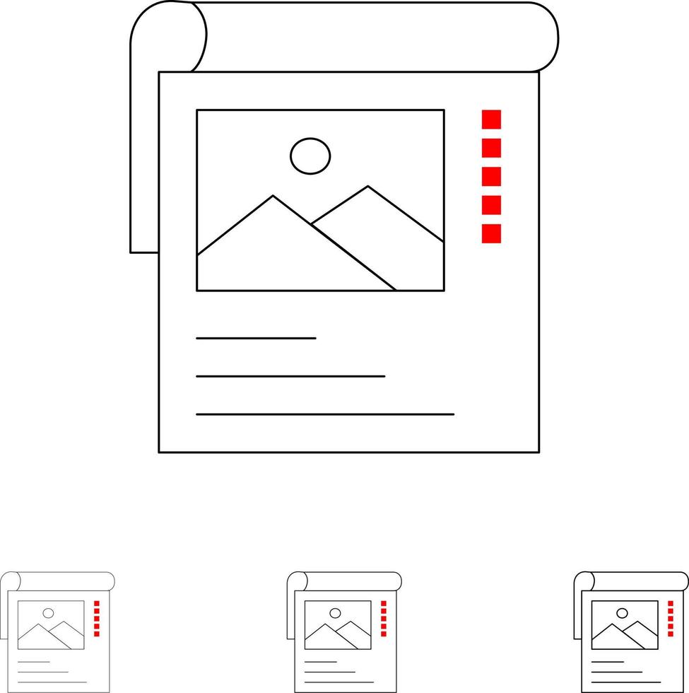 Tapetenplakatbroschüre Fett und dünne schwarze Linie Symbolsatz vektor