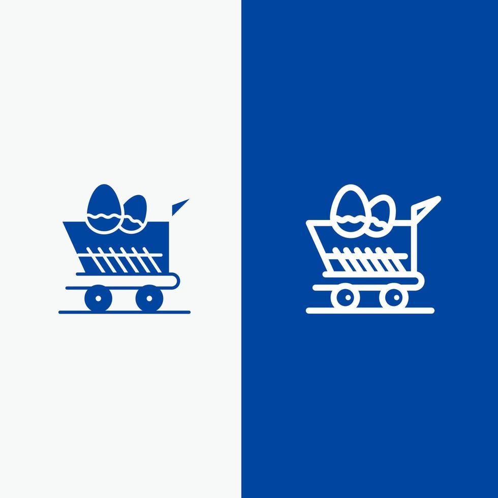 Karren Trolley Ostereinkaufslinie und Glyphe solides Symbol blaues Banner Linie und Glyphe solides Symbol blaues Banner vektor