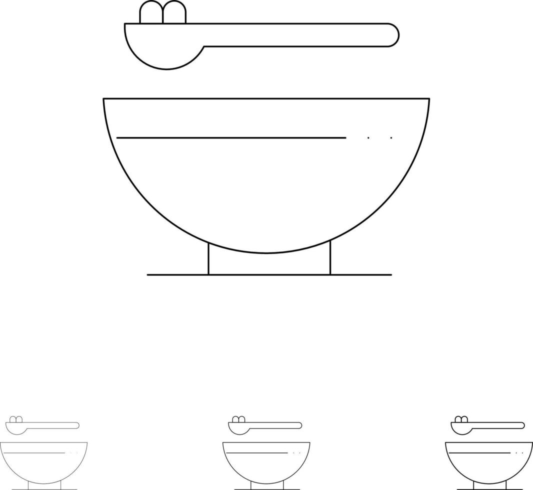 schüssel essen küche madrigal fett und dünne schwarze linie symbolsatz vektor