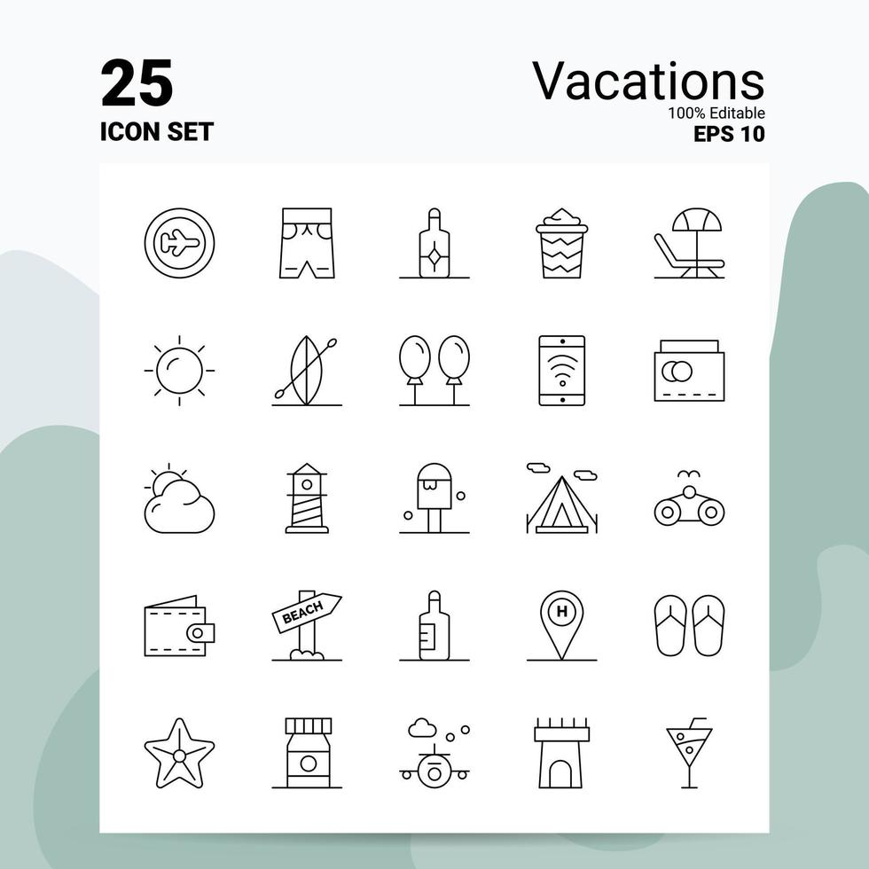 25 Urlaub-Icon-Set 100 bearbeitbare Eps 10 Dateien Business-Logo-Konzept-Ideen-Line-Icon-Design vektor