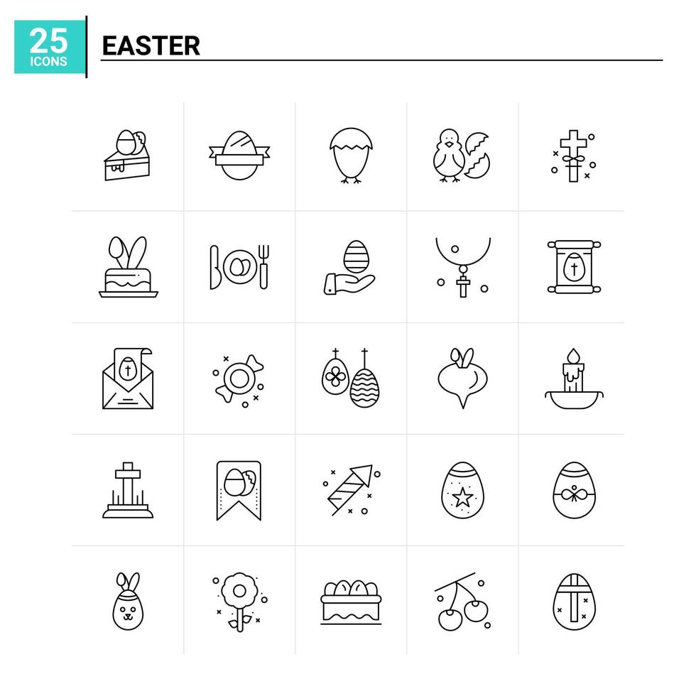 25 påsk ikon uppsättning vektor bakgrund