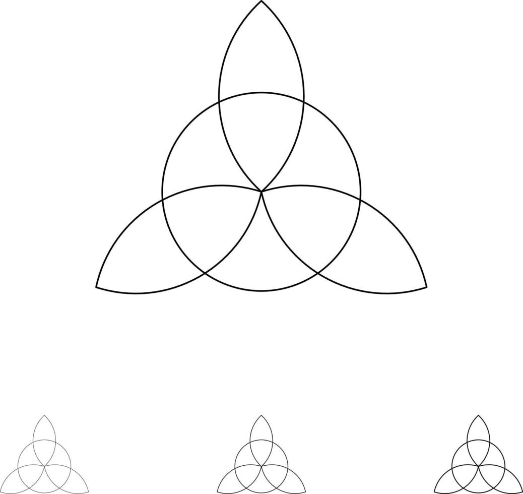 celtic irland blomma djärv och tunn svart linje ikon uppsättning vektor
