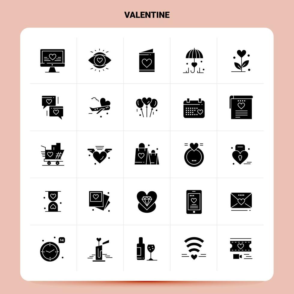 fast 25 valentine ikon uppsättning vektor glyf stil design svart ikoner uppsättning webb och mobil företag idéer design vektor illustration