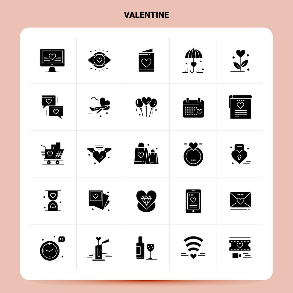 solide 25 Valentinsgruß-Icon-Set-Vektor-Glyphen-Stil-Design-schwarze Symbole setzen Web- und mobile Geschäftsideen-Design-Vektor-Illustration vektor