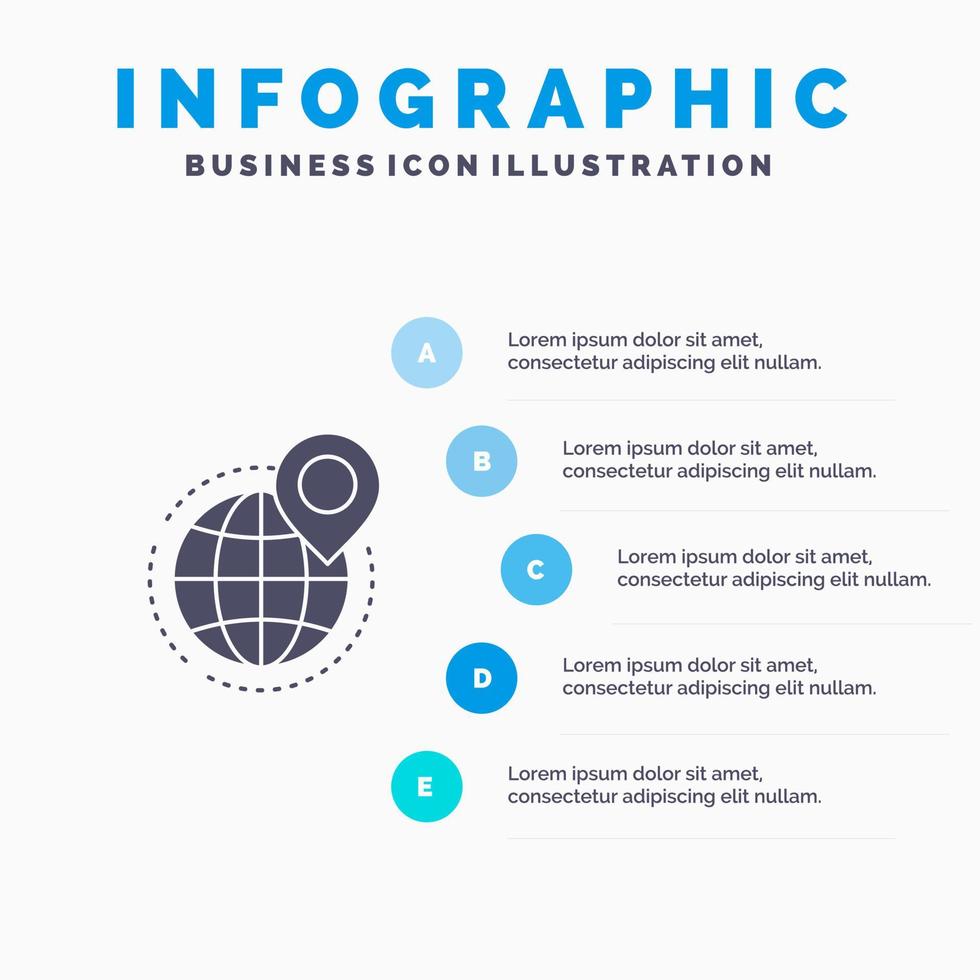 Globus Geschäft globales Büro Punkt Welt solide Symbol Infografiken 5 Schritte Präsentationshintergrund vektor