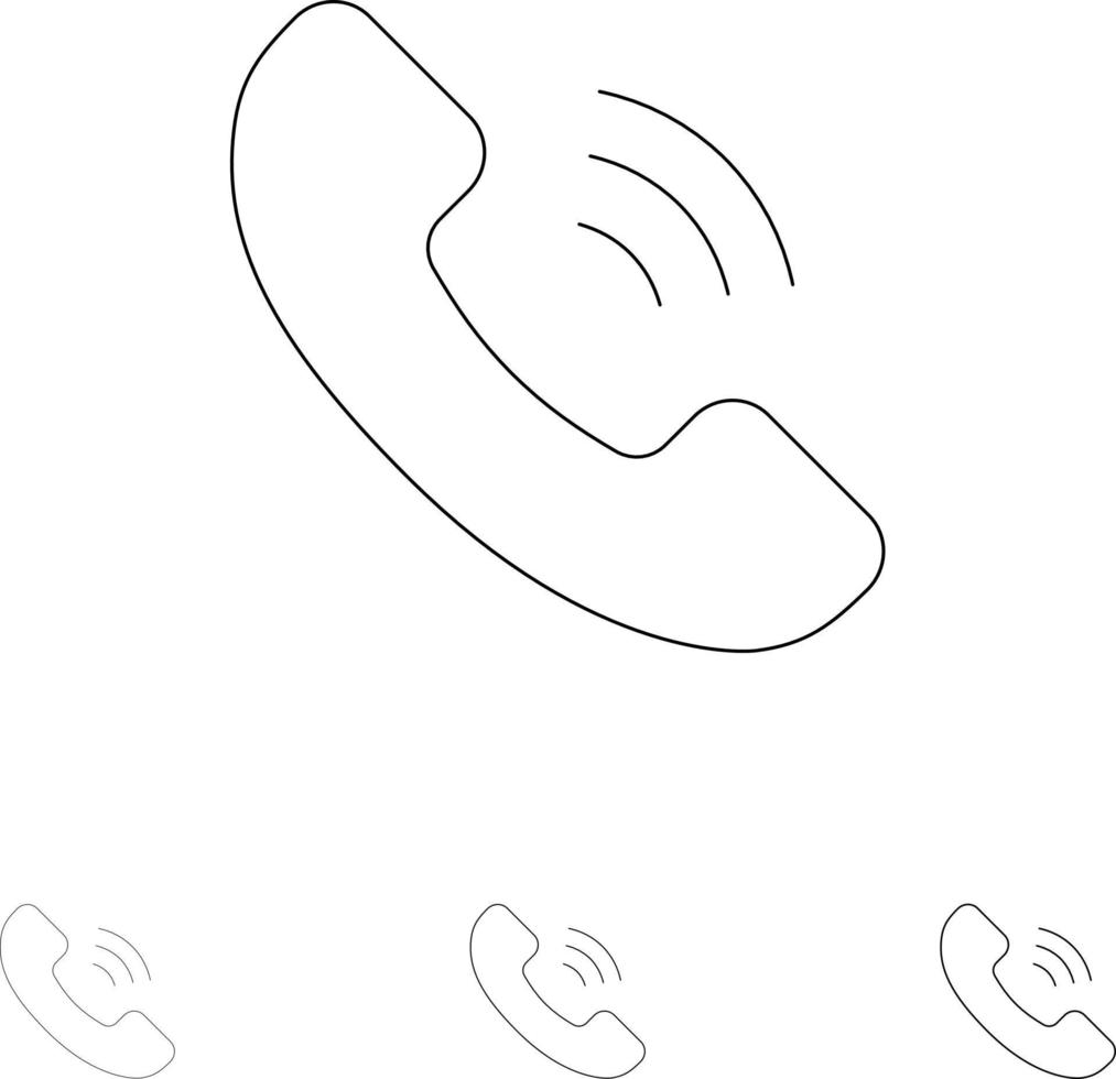 ring upp kommunikation telefon djärv och tunn svart linje ikon uppsättning vektor