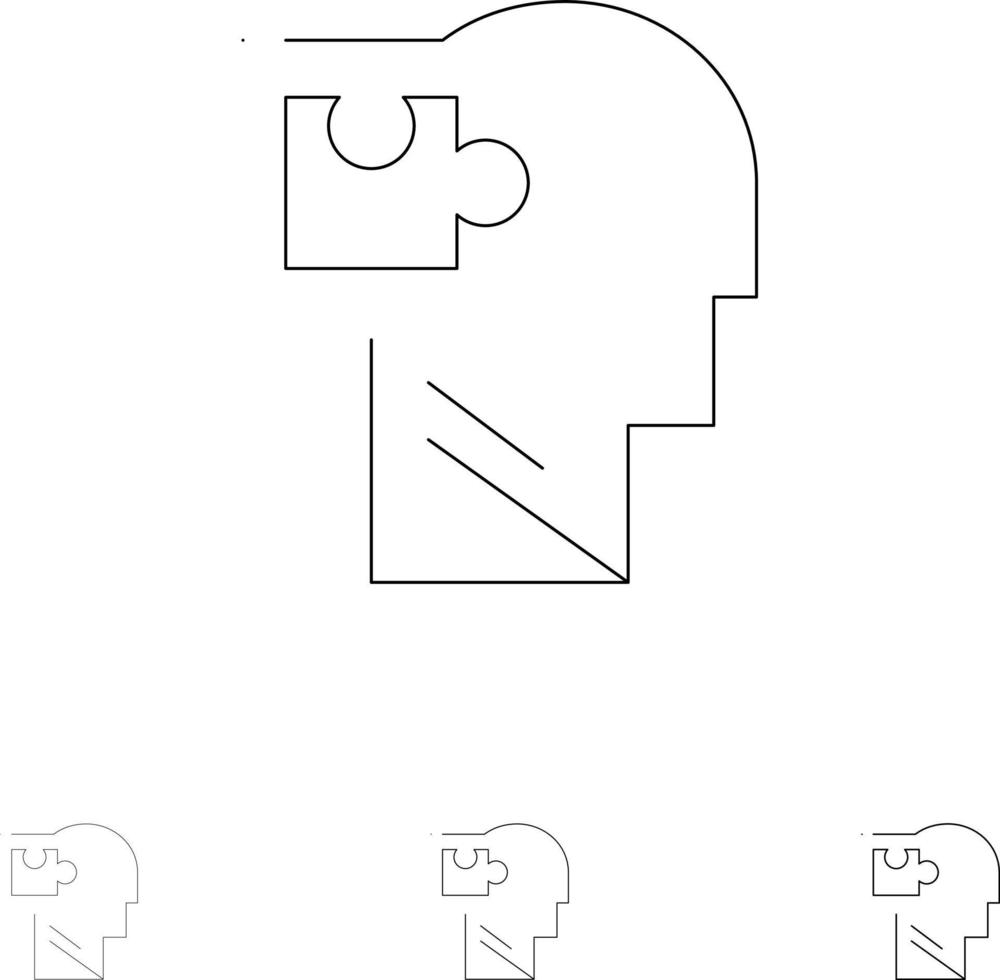 Menschliches logisches Denkrätsel Lösung Fett und dünne schwarze Linie Symbolsatz vektor