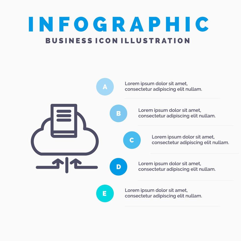 moln pil bok anteckningsbok blå infographics mall 5 steg vektor linje ikon mall