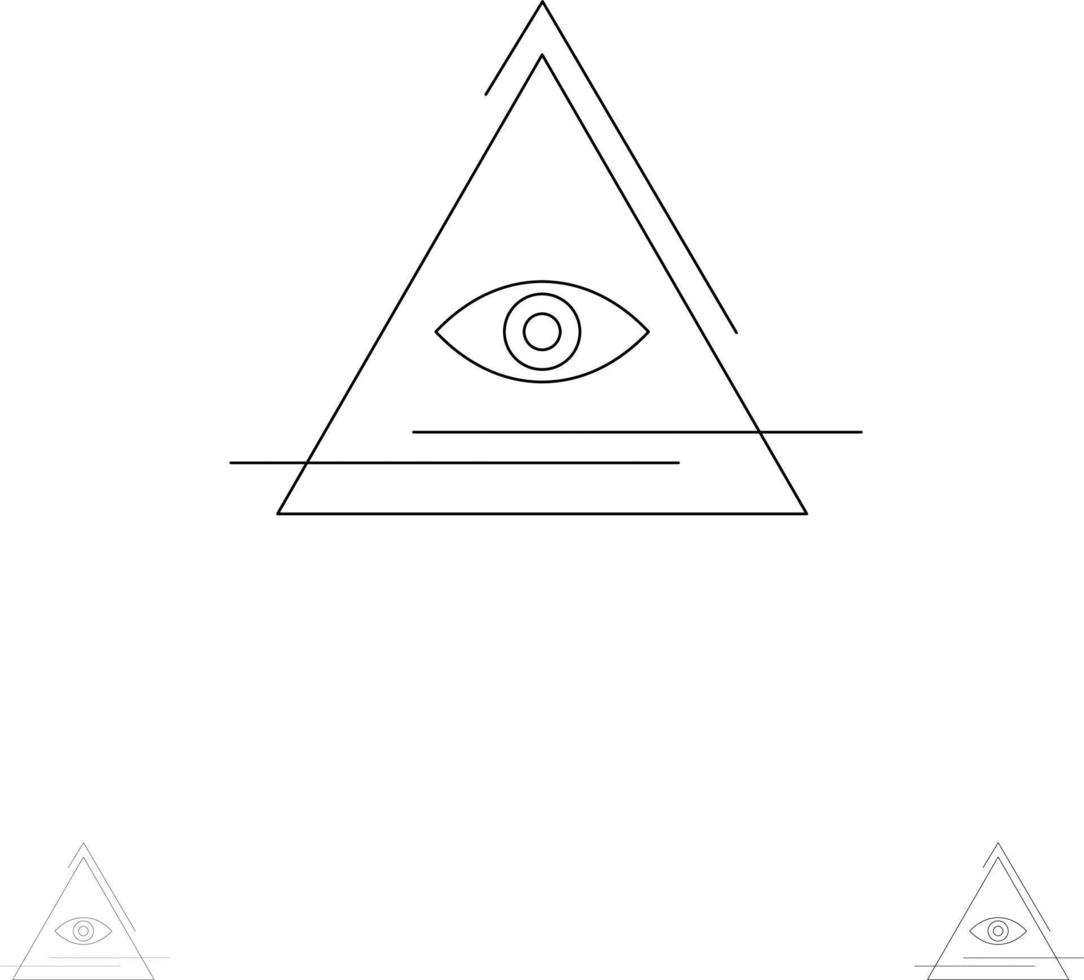 Auge illuminati Pyramidendreieck Fett und dünne schwarze Linie Symbolsatz vektor