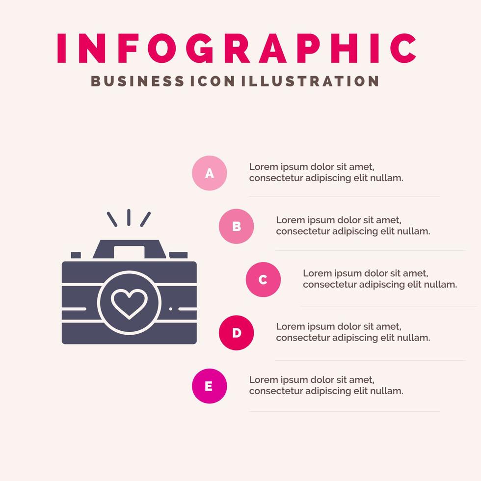 kamera kam TV-spel bilder par fotografi fast ikon infographics 5 steg presentation bakgrund vektor