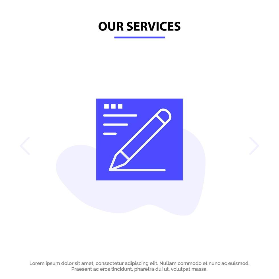 unsere Dienste Browser Bleistift Text Bildung solide Glyphe Symbol Webkartenvorlage vektor