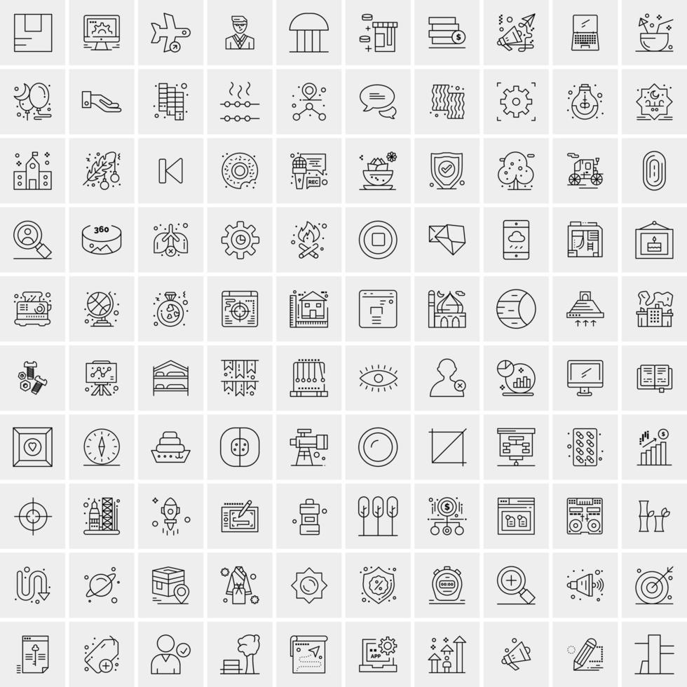 packa av 100 universell linje ikoner för mobil och webb vektor