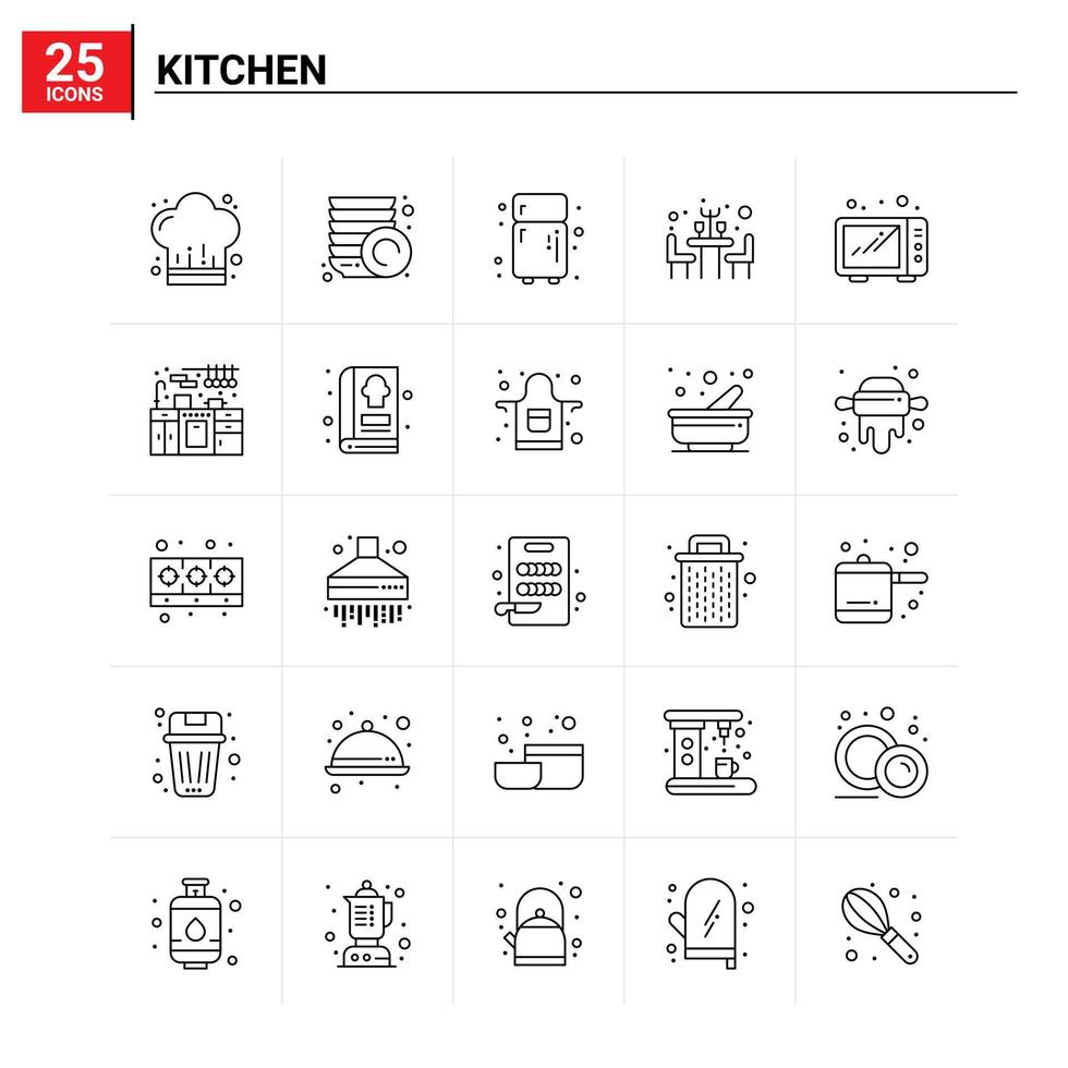 25 gesetzter Vektorhintergrund der Küchenikone vektor