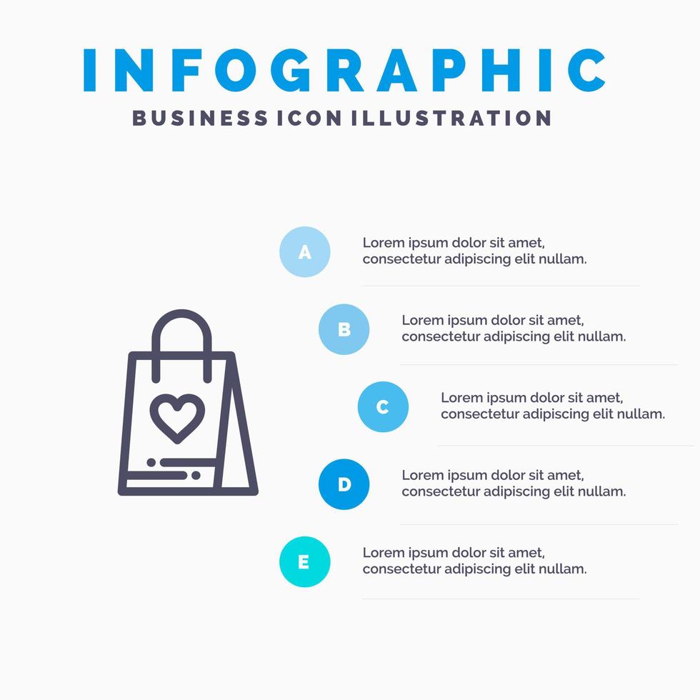 handla kärlek gåva väska blå infographics mall 5 steg vektor linje ikon mall