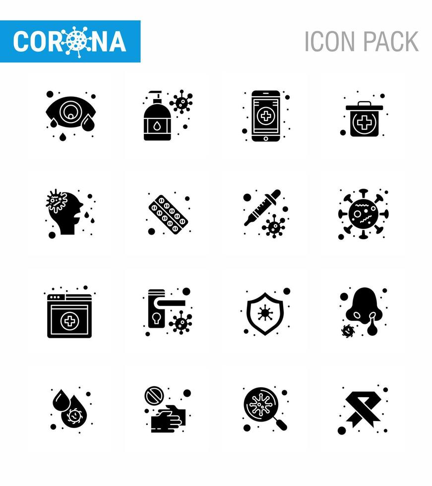 covid19 schutz coronavirus pendamic 16 festes glyph schwarzes symbolset wie virus nase medizinisches allergie-kit virales coronavirus 2019nov krankheitsvektor designelemente vektor