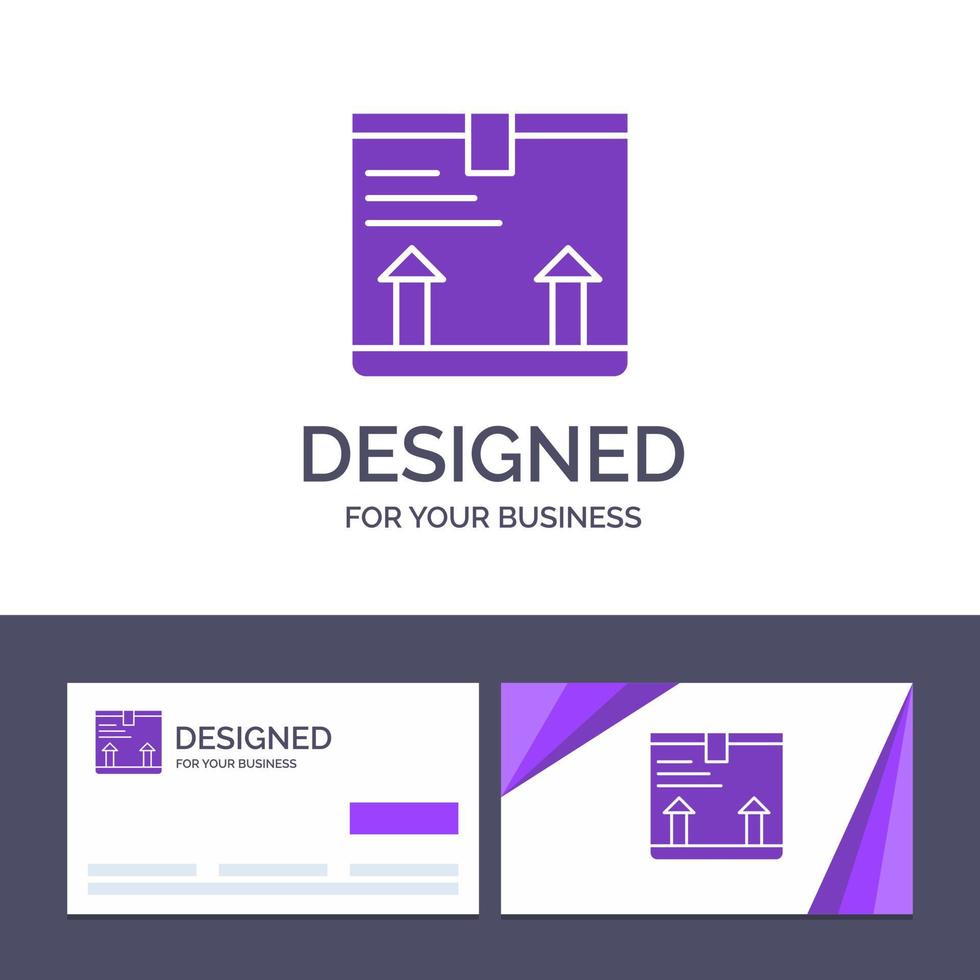 kreativ företag kort och logotyp mall leverera låda pil upp vektor illustration