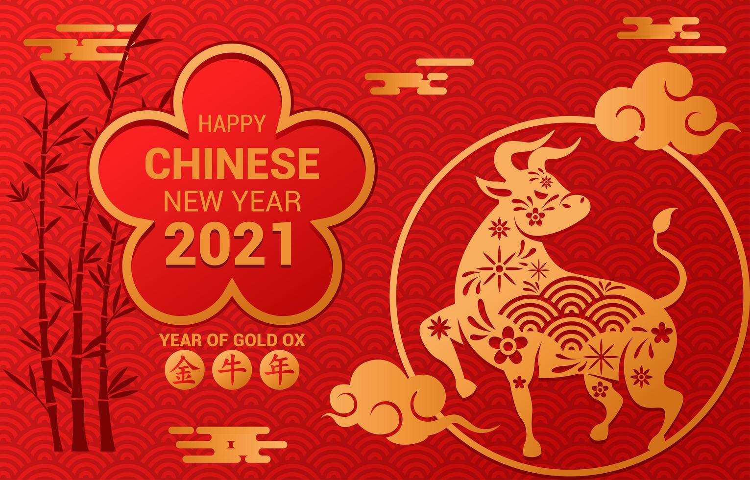 röd bakgrund av kinesiska året av guldoxa vektor