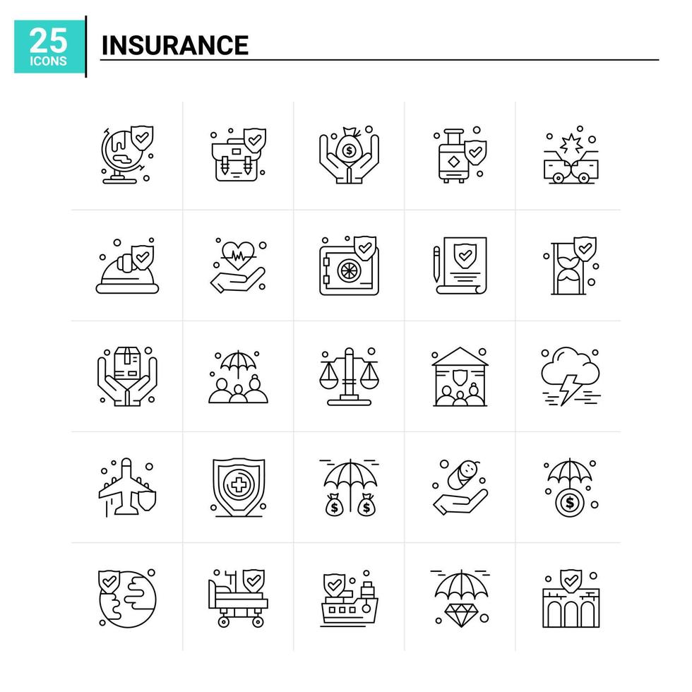 25 Versicherungssymbole setzen Vektorhintergrund vektor