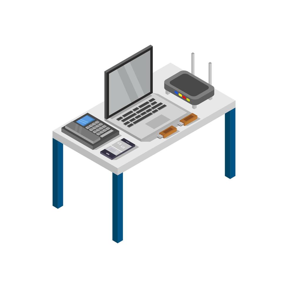 isometrischer Schreibtisch auf weißem Hintergrund vektor