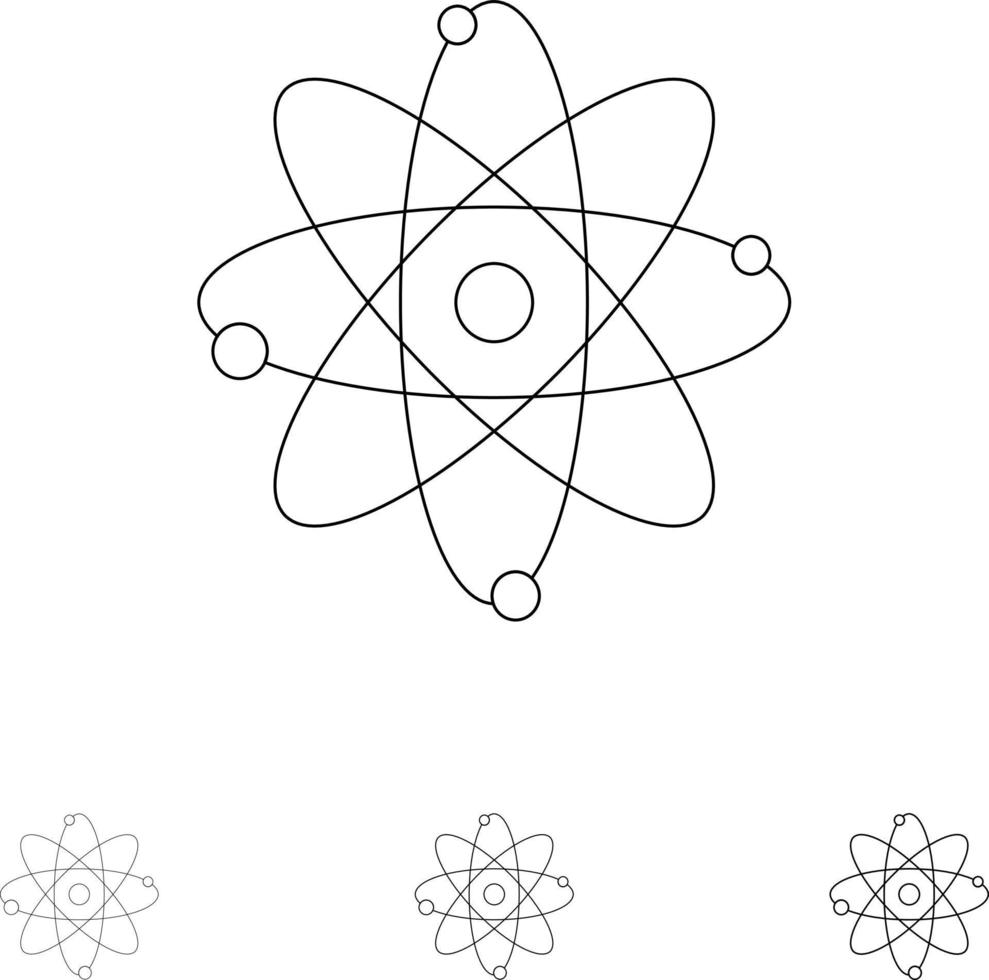 atom kemi molekyl laboratorium djärv och tunn svart linje ikon uppsättning vektor