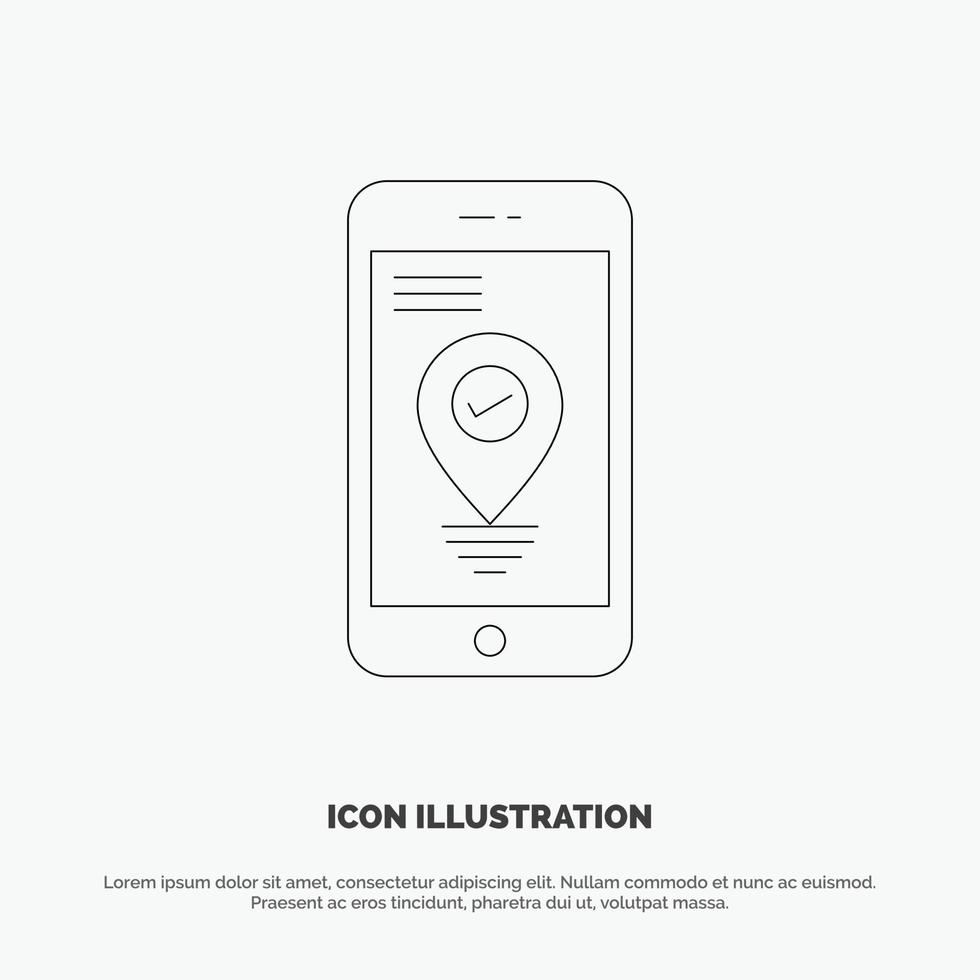 Navigationspositionszeiger Smartphone-Liniensymbolvektor vektor