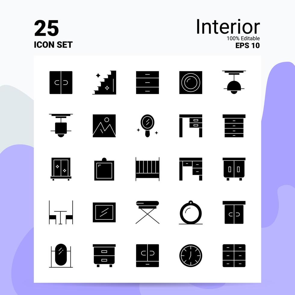 25 Interieur-Icon-Set 100 bearbeitbare eps 10-Dateien Business-Logo-Konzept-Ideen solides Glyphen-Icon-Design vektor