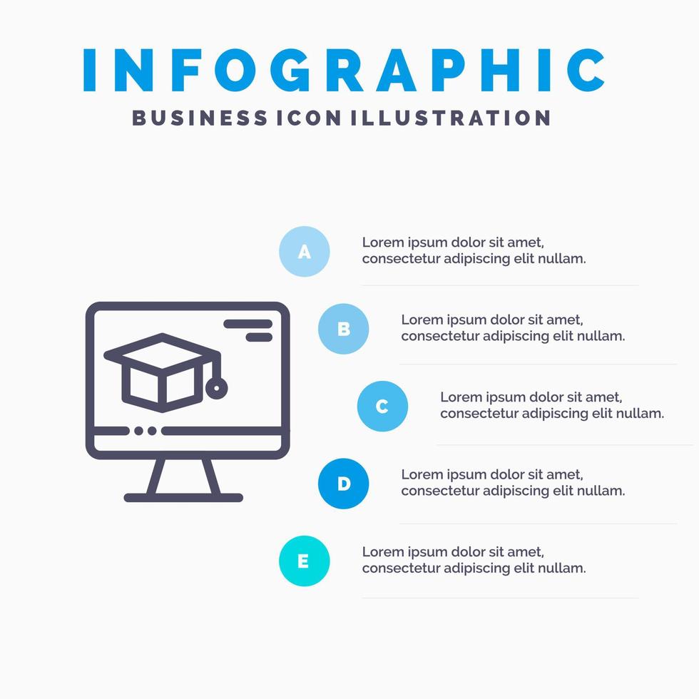 dator keps utbildning gradering linje ikon med 5 steg presentation infographics bakgrund vektor
