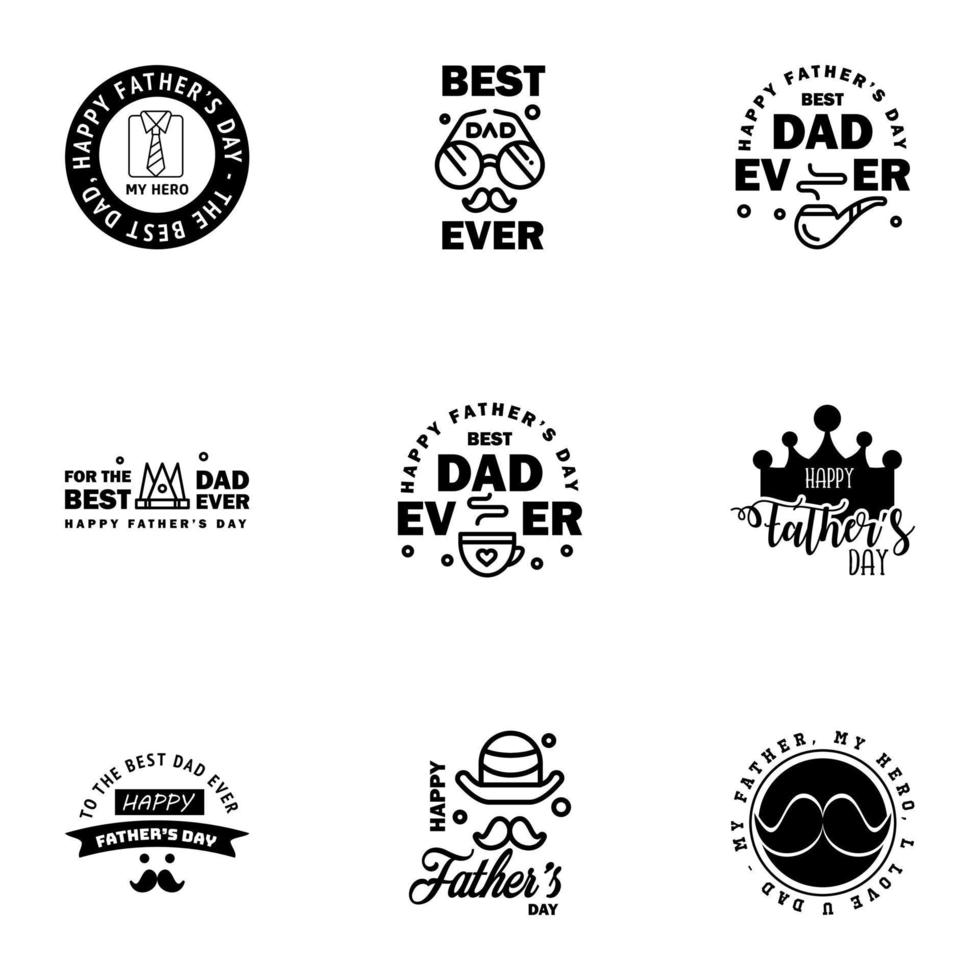 Happy Fathers Day 9 schwarze Schrift Happy Fathers Day editierbare Vektordesign-Elemente vektor