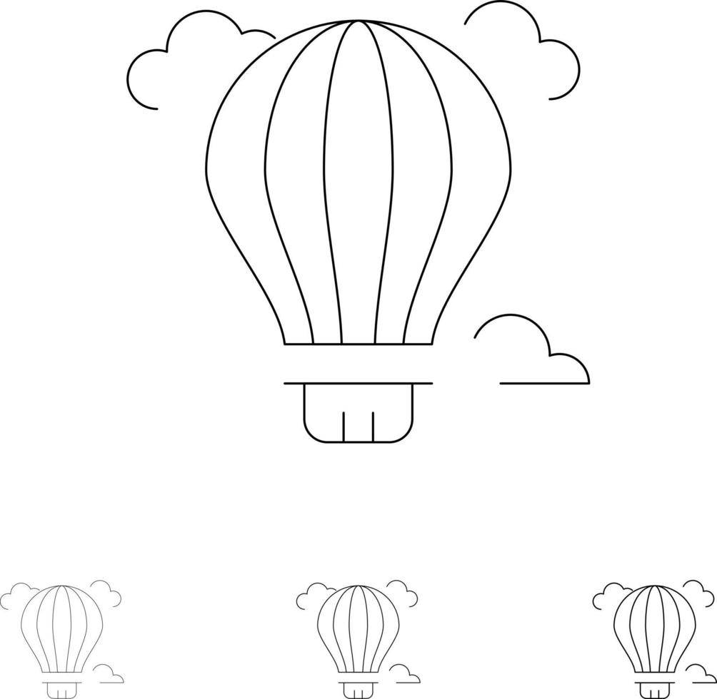 ballong luft luft varm djärv och tunn svart linje ikon uppsättning vektor