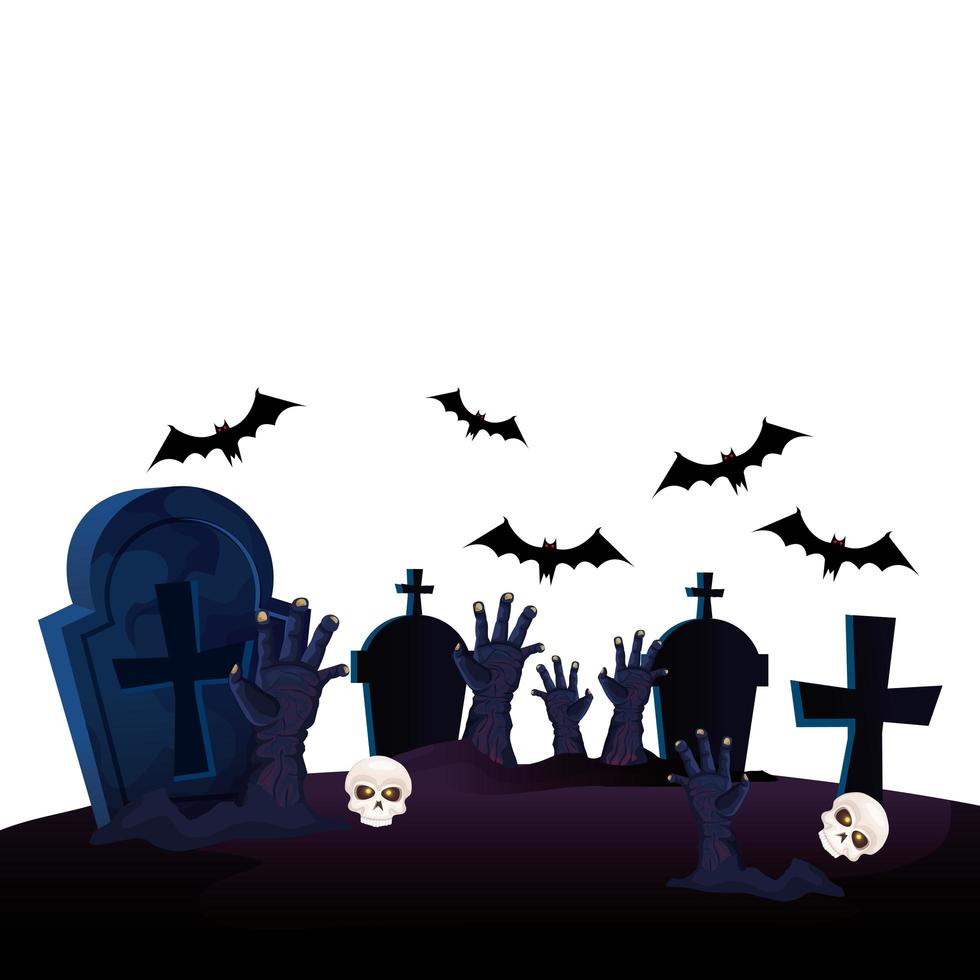 Hände des Zombies für Halloween auf dem Friedhof vektor