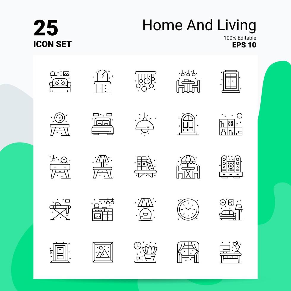 25 Home and Living Icon Set 100 bearbeitbare Eps 10 Dateien Business Logo Konzept Ideen Line Icon Design vektor