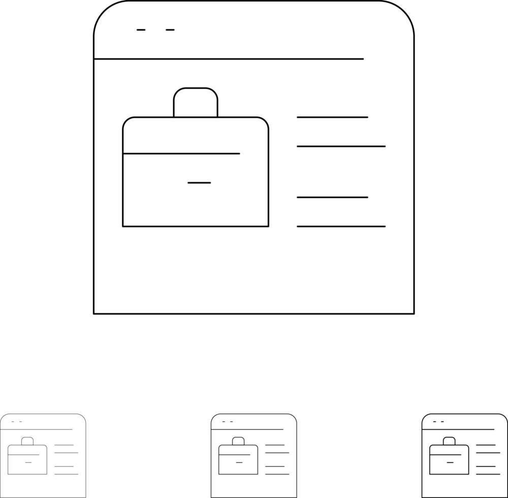 väska hitta jobb jobb hemsida uppkopplad portfölj djärv och tunn svart linje ikon uppsättning vektor