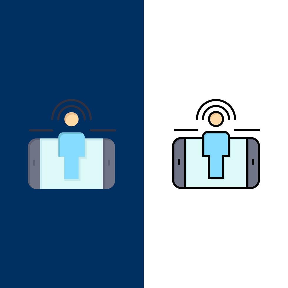 Engagement-Benutzer Benutzer-Engagement-Marketing-Icons flach und Linie gefüllt Icon Set Vektor blauen Hintergrund