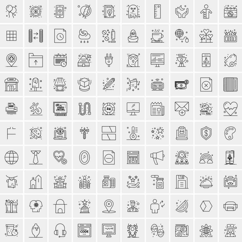 packa av 100 universell linje ikoner för mobil och webb vektor