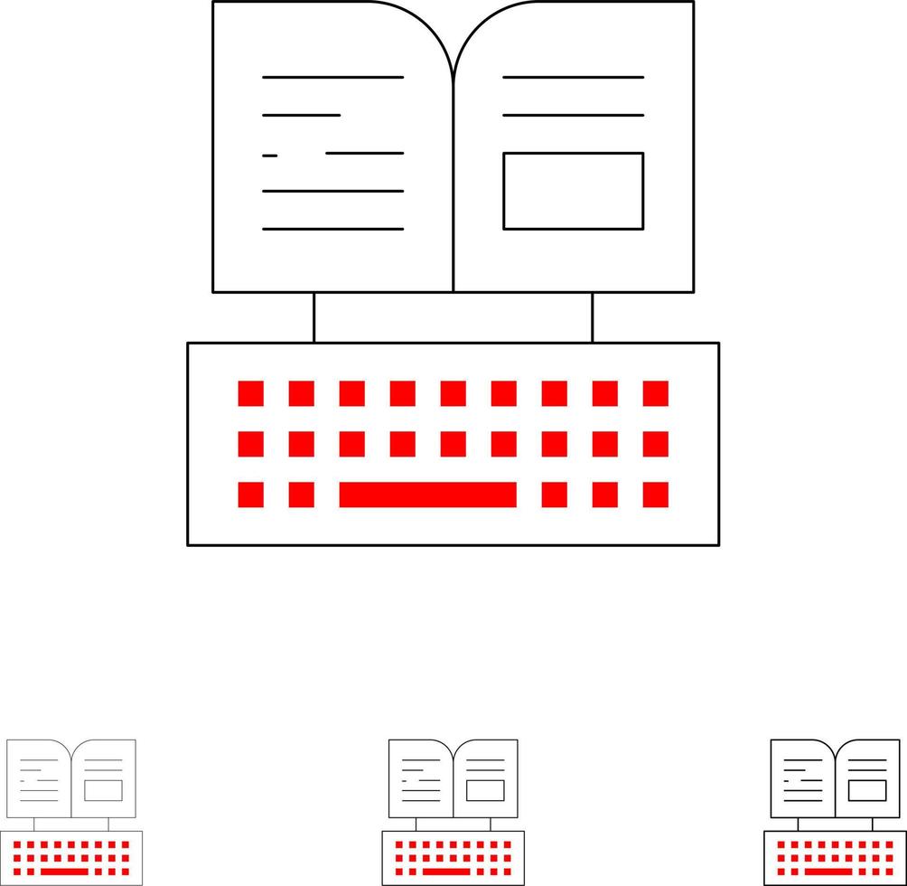 nyckel tangentbord bok Facebook djärv och tunn svart linje ikon uppsättning vektor