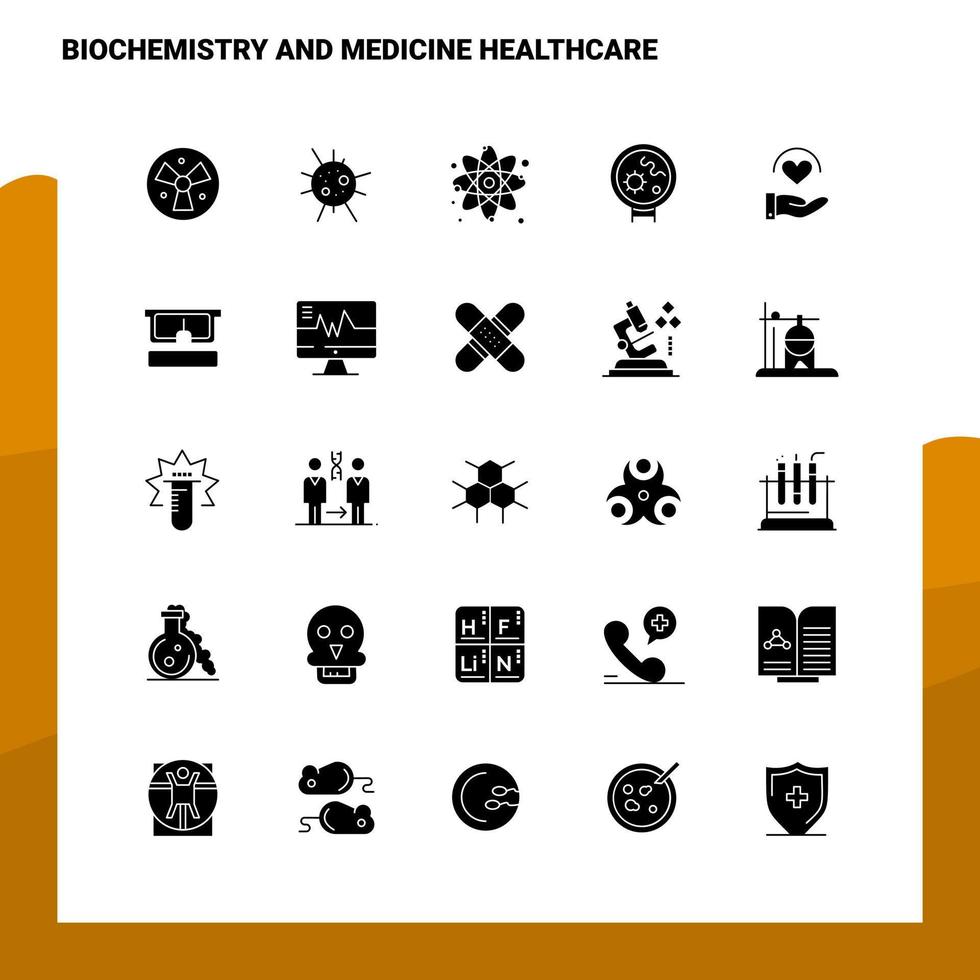 25 Symbolsatz für Biochemie und Medizin im Gesundheitswesen Solide Glyphensymbolvektor-Illustrationsvorlage für Web- und mobile Ideen für Unternehmen vektor