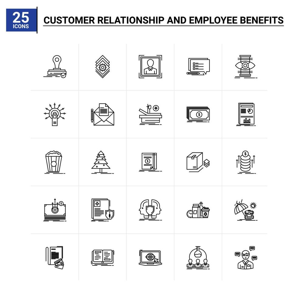 25 Kundenbeziehung und Leistungen an Arbeitnehmer Symbolsatz Vektorhintergrund vektor