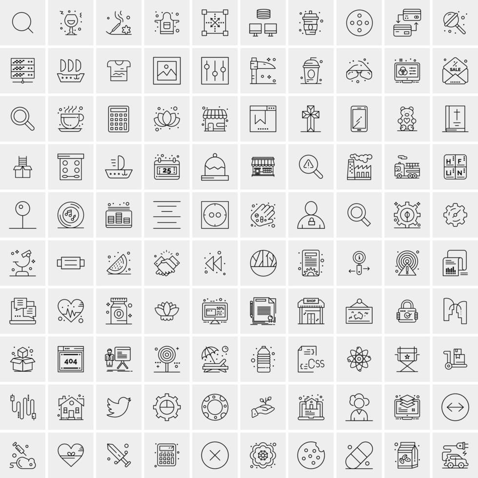 packa av 100 universell linje ikoner för mobil och webb vektor