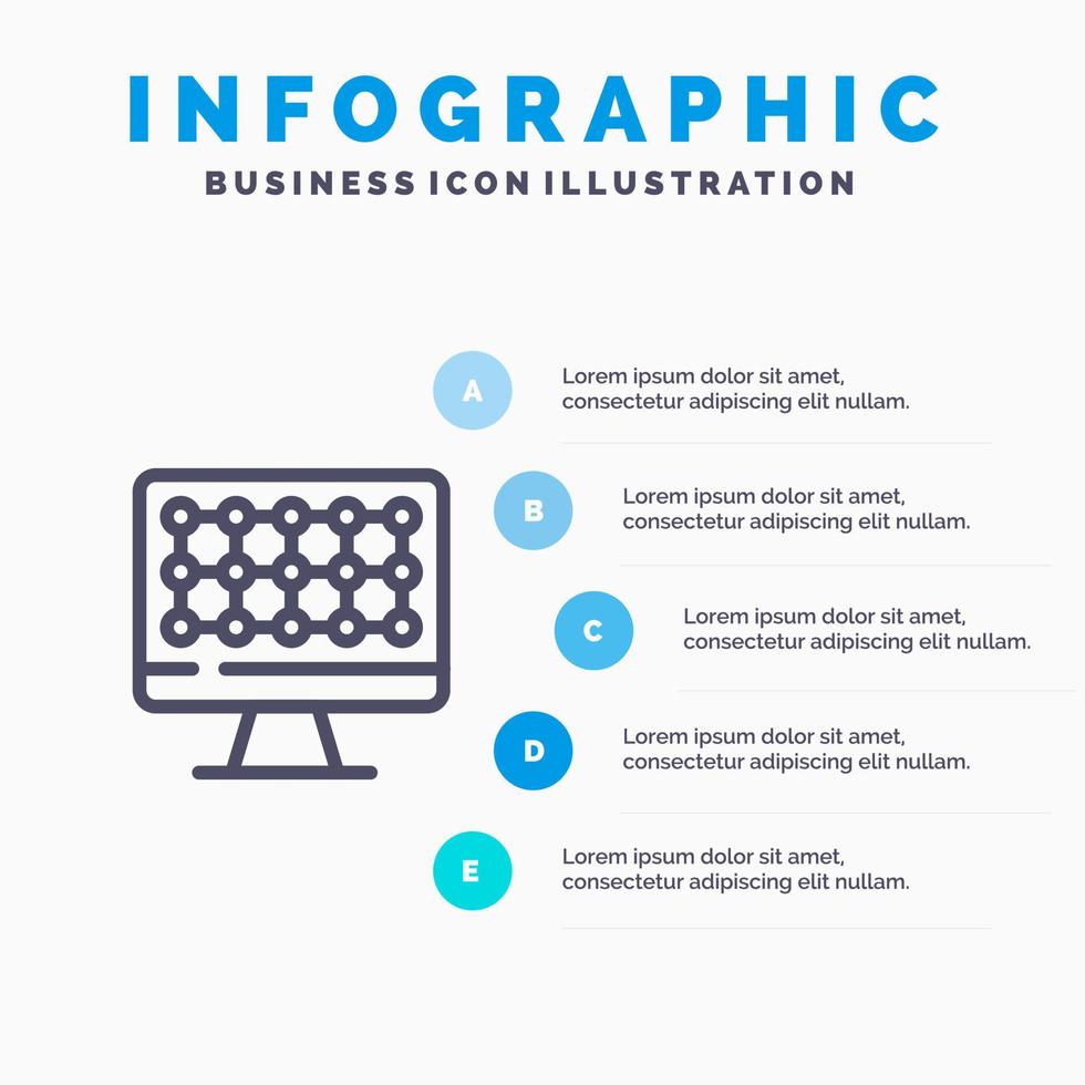 dator teknologi hårdvara linje ikon med 5 steg presentation infographics bakgrund vektor