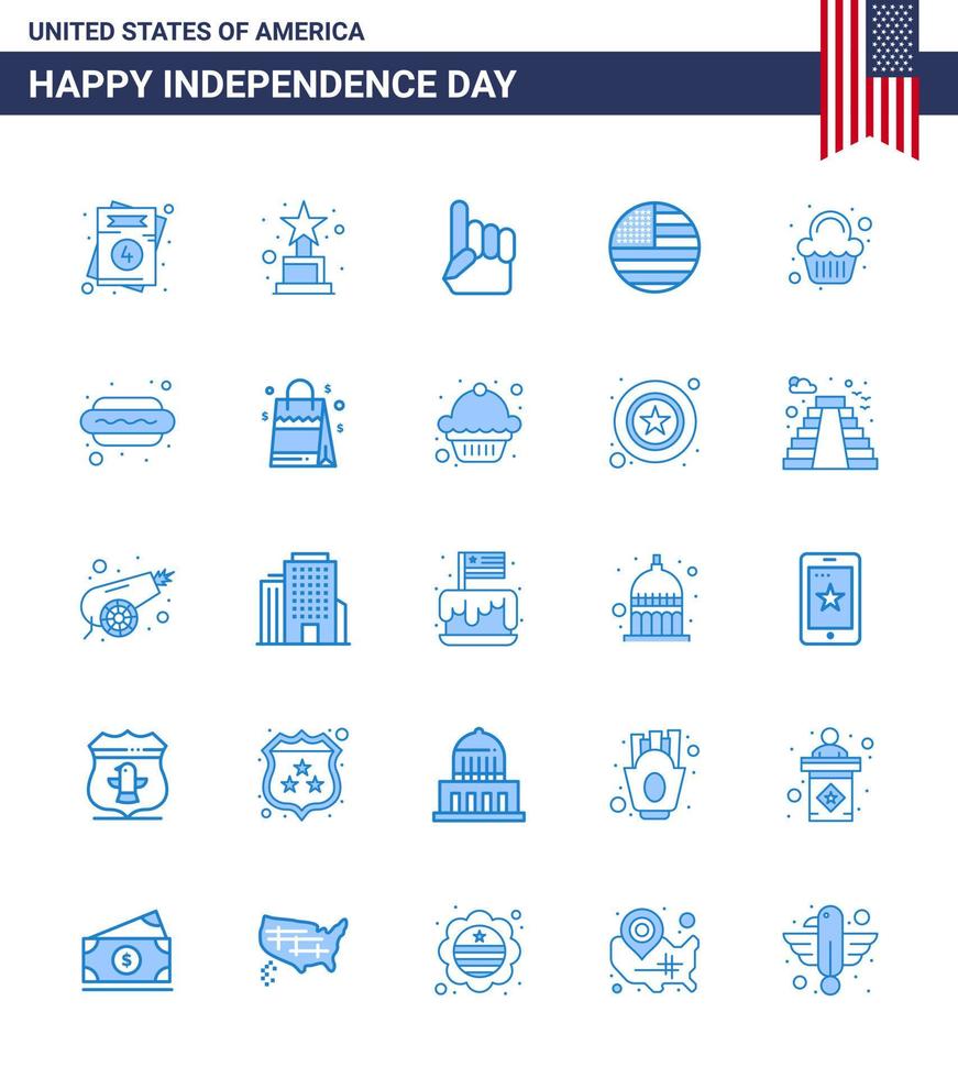 25 kreativ USA ikoner modern oberoende tecken och 4:e juli symboler av ljuv kaka hand USA flagga redigerbar USA dag vektor design element