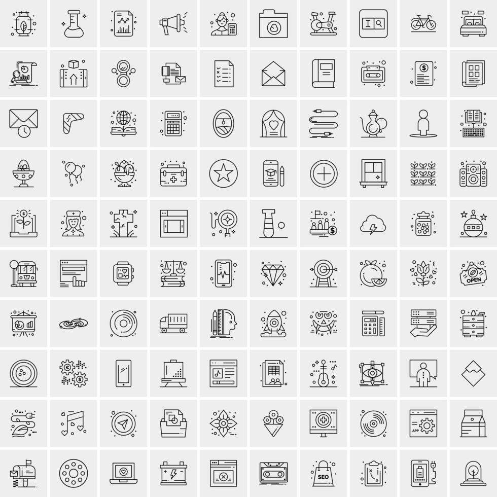 packa av 100 universell linje ikoner för mobil och webb vektor