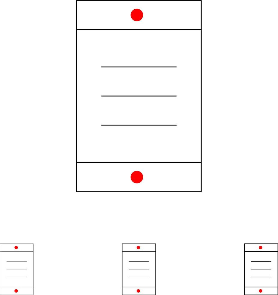 mobil cell text djärv och tunn svart linje ikon uppsättning vektor
