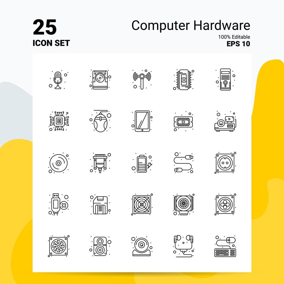 25 Computer-Hardware-Icon-Set 100 bearbeitbare Eps 10 Dateien Business-Logo-Konzept-Ideen-Line-Icon-Design vektor