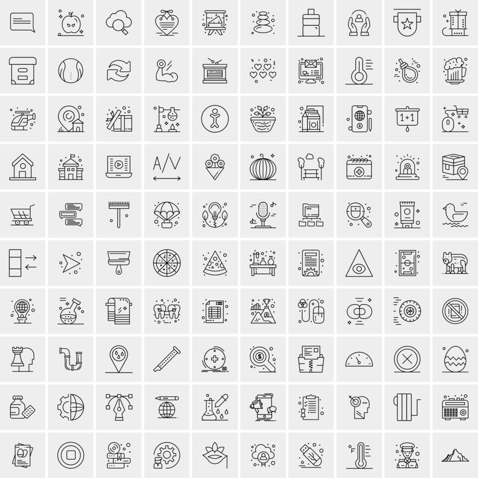 packa av 100 universell linje ikoner för mobil och webb vektor