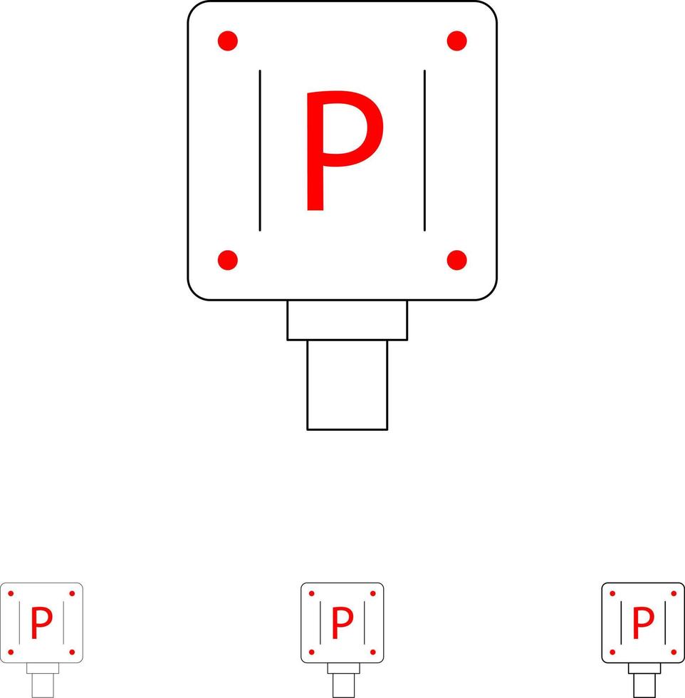 Parktafel Zeichen Hotel Fett und dünne schwarze Linie Symbolsatz vektor