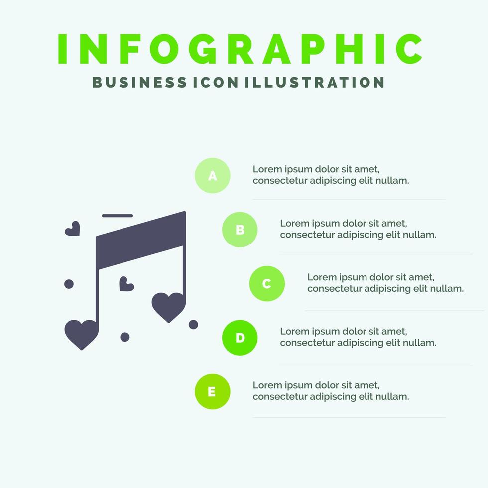 musik kärlek hjärta bröllop fast ikon infographics 5 steg presentation bakgrund vektor